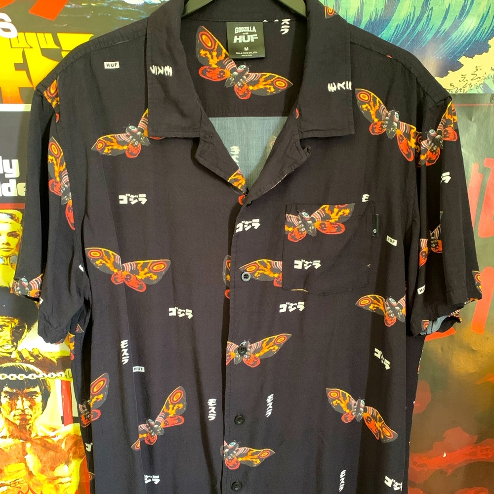 COPY - - HUF x Godzilla Mothra short sleeve button up resort shirt
